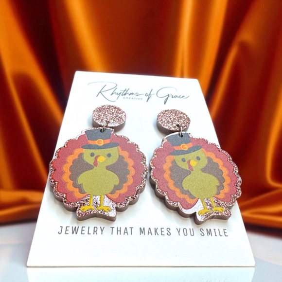 Feast Mode: ON – Glittery Turkey Earrings for Thanksgiving Fun! NWT Jewelry - Picture 3 of 9